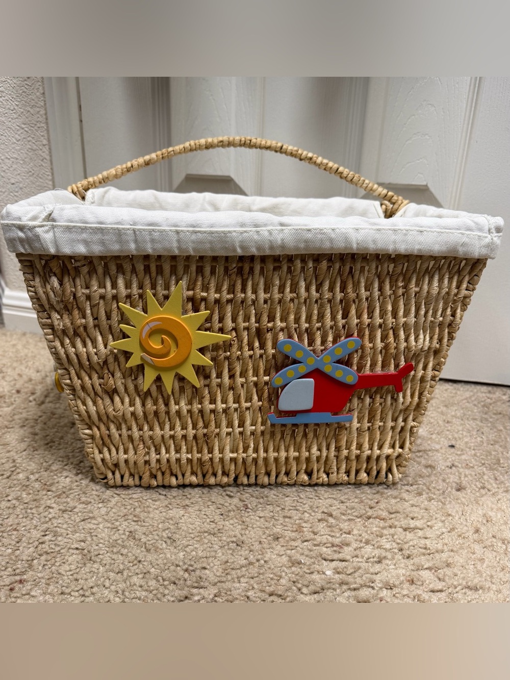Kids Woven Toy or baby organization Basket, cream color Liner decorative Accents